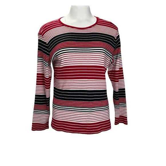 Talbots Tops - Talbots Stripe Long Sleeve Red White Black Cotton Shirt Women’s Medium M GUC
